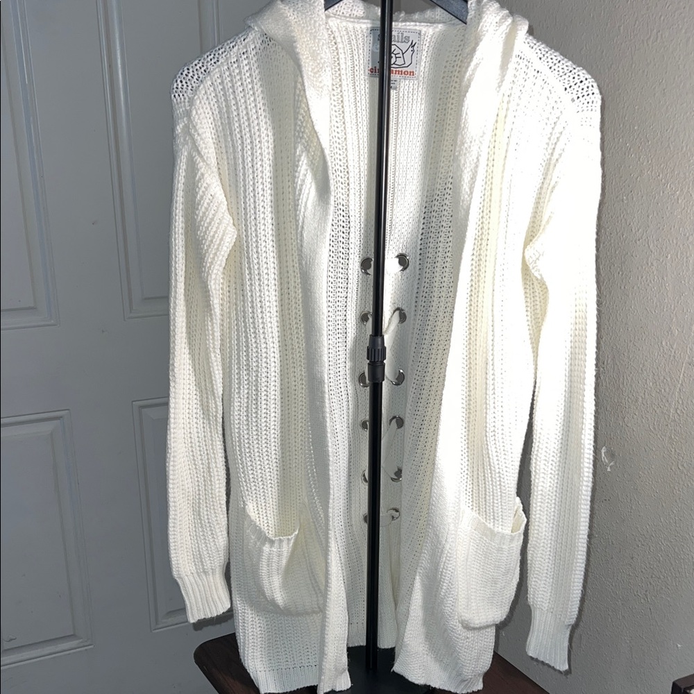 Elegant Cream Hooded Cardigan